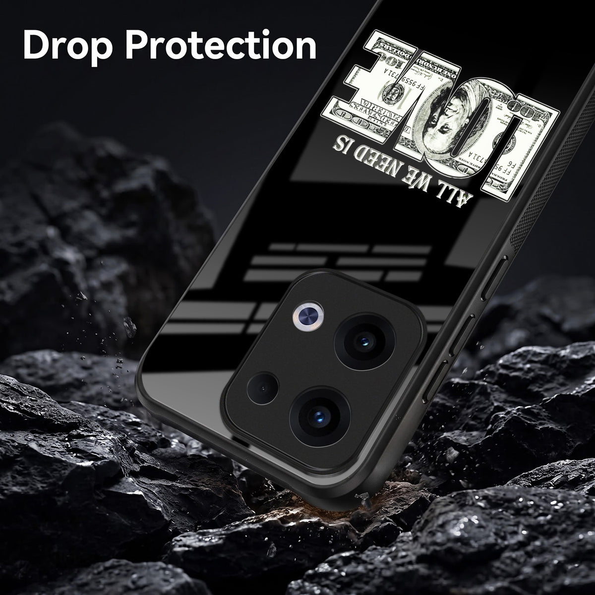 Oppo Reno 13 5G Premium Acrylic Shockproof Glass Back Case (Money Love)