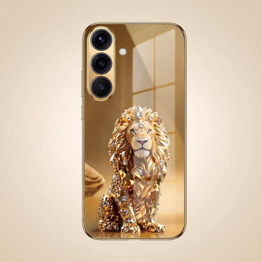 Samsung Galaxy A56 5G Luxury Lion Gold Electroplated Glass Phone Back Case