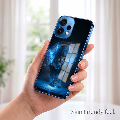 Oppo Reno 15 5G Blue Spirit Tiger Blue Electroplated Glass Phone Back Case
