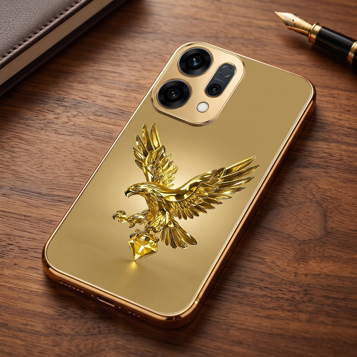 Oppo Reno 14 5G Golden Eagle Gold Electroplated Glass Phone Back Case