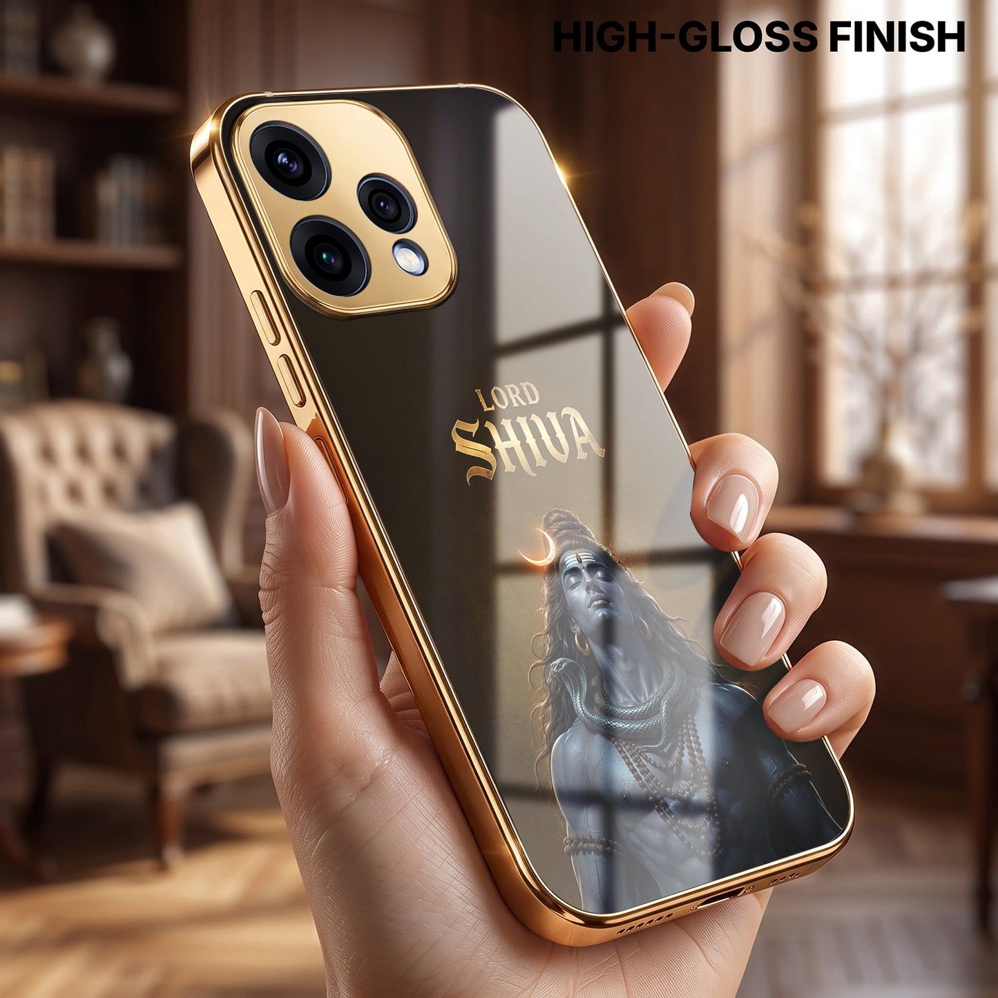 Oppo Reno 15 5G Lord Shiva Gold Electroplated Glass Phone Back Case