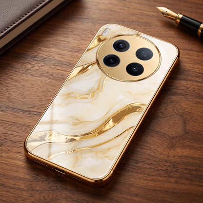 Vivo X300 Pro 5G Marvel Texture Gold Electroplated Glass Phone Back Case