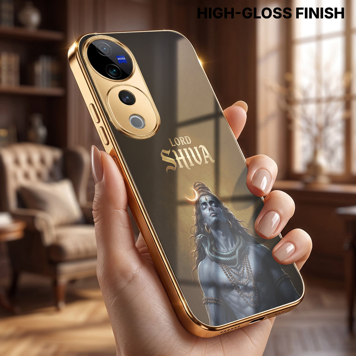 Vivo V40 Pro 5G Lord Shiva Gold Electroplated Glass Phone Back Case