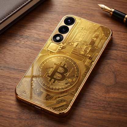 Oneplus Nord 5 5G Bitcoin Gold Electroplated Glass Phone Back Case
