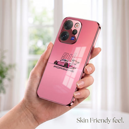 Vivo V70 5G Luxury Porsche 911 Pink Electroplated Glass Phone Back Case