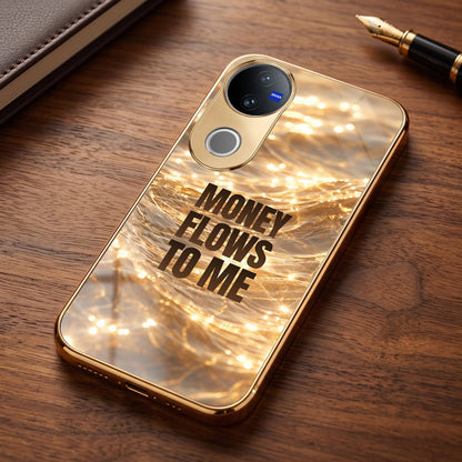 Vivo V50 5G Money Flows To Me Gold Electroplated Glass Phone Back Case