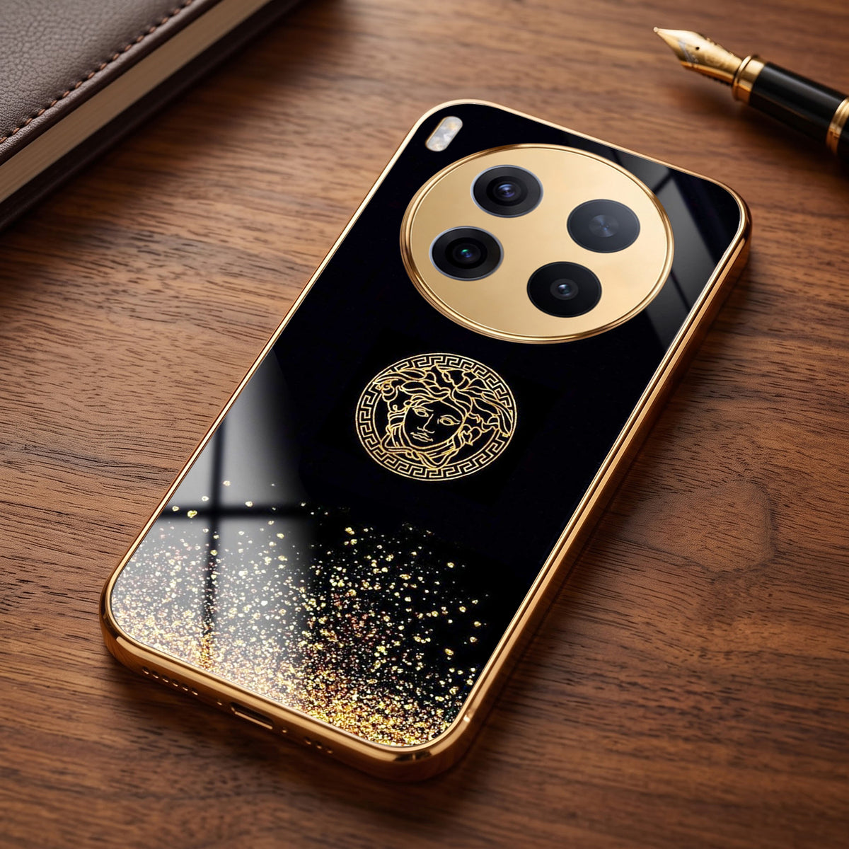 Vivo X300 Pro 5G Medusa Head Gold Electroplated Glass Phone Back Case