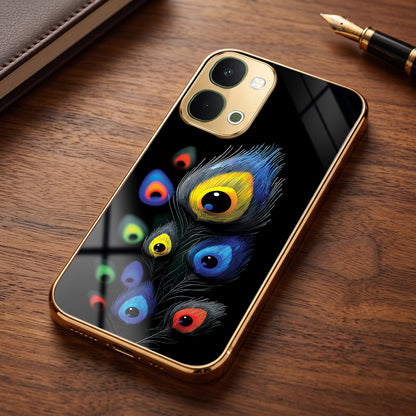 Vivo T5x 5G Premium Peacock Feather Gold Electroplated Glass Phone Back Case