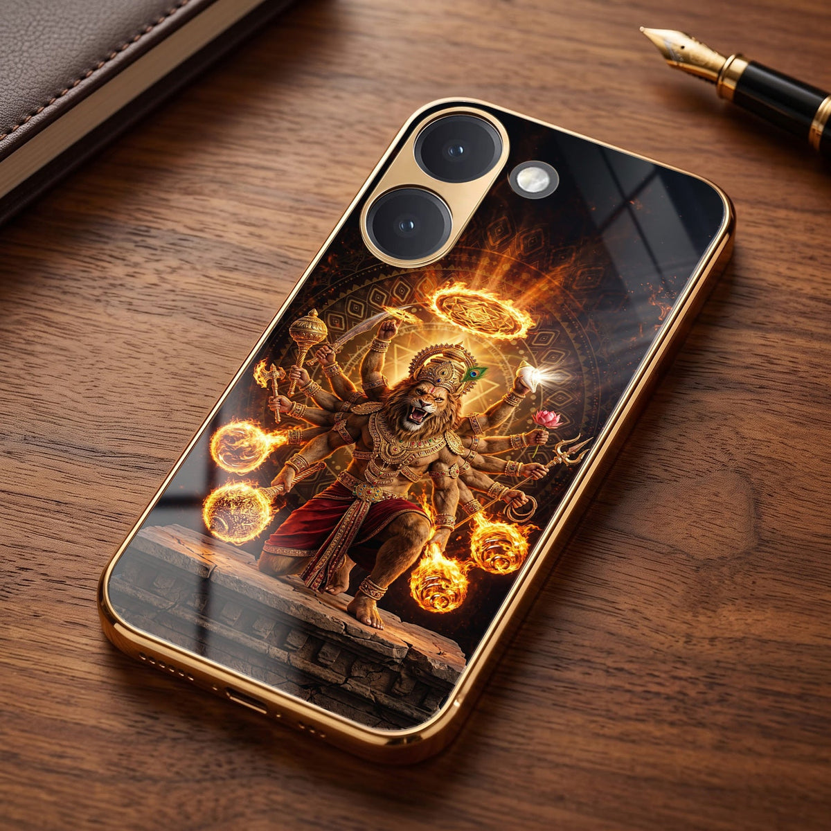 Poco X8 Pro 5G Lord Narasimha Gold Electroplated Glass Phone Back Case