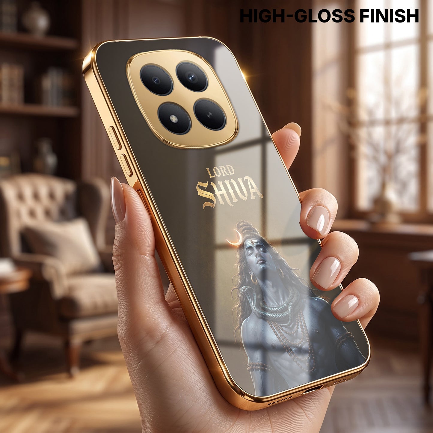 Redmi Note 15 Pro Plus 5G Lord Shiva Gold Electroplated Glass Phone Back Case