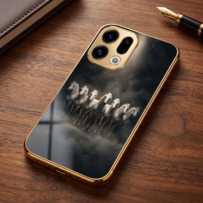 Oppo Find X9 5G Running Horses Gold Electroplated Glass Phone Back Case