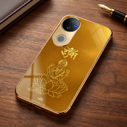 Vivo V50 5G Shree Lakshmi Divine Gold Electroplated Glass Phone Back Case