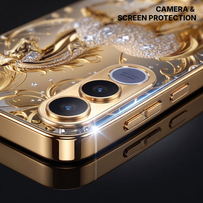 Vivo V70 FE 5G Luxury Horse Texture Gold Electroplated Glass Phone Back Case