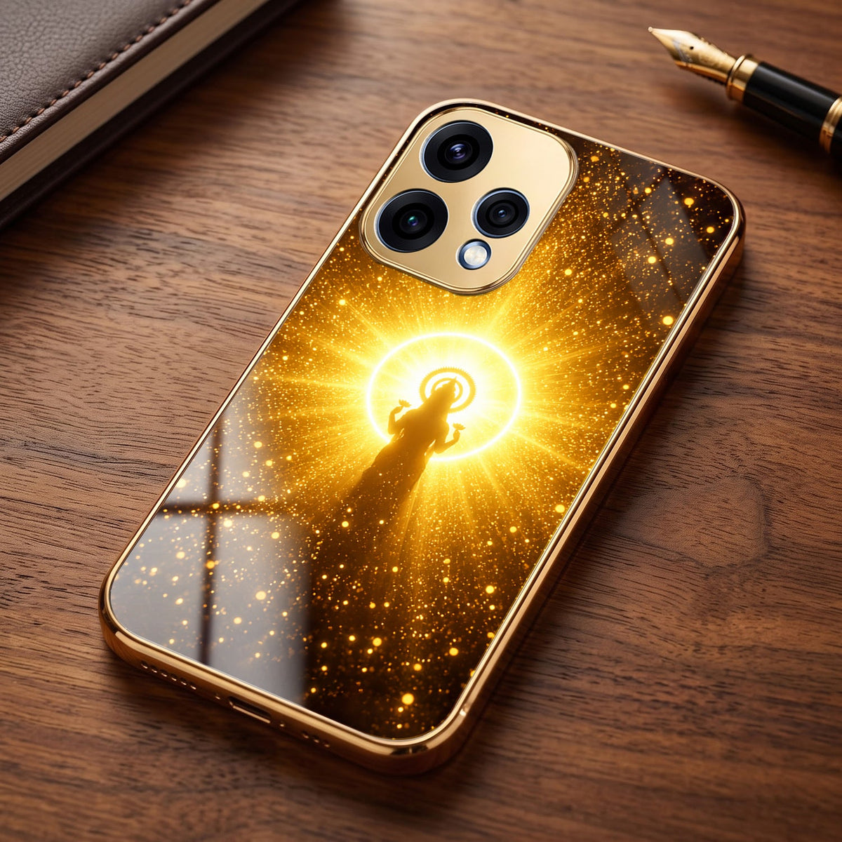 Oppo Reno 15 5G Lakshmi Sacred Gold Electroplated Glass Phone Back Case