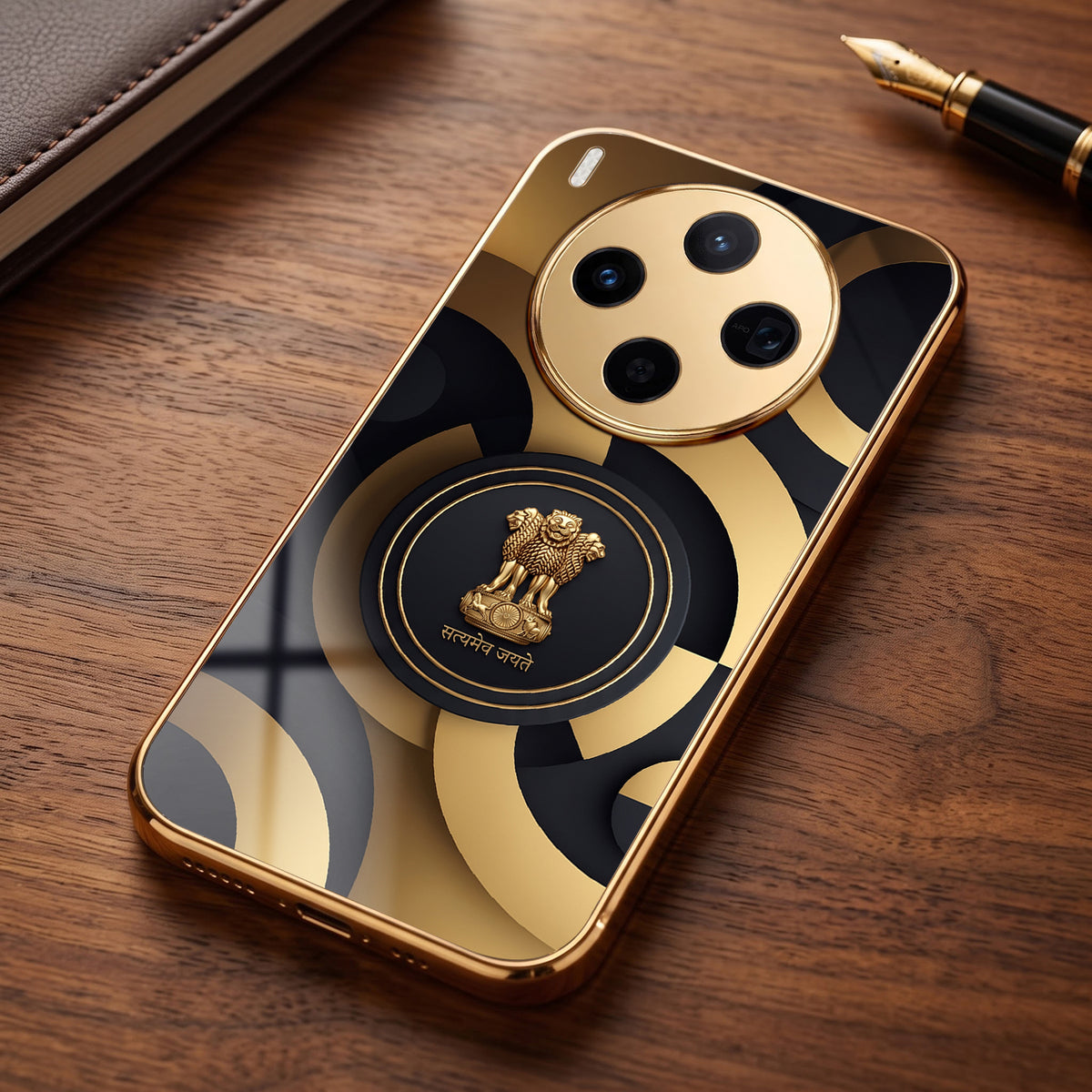 Vivo X300 5G Royal Emblem Gold Electroplated Glass Phone Back Case