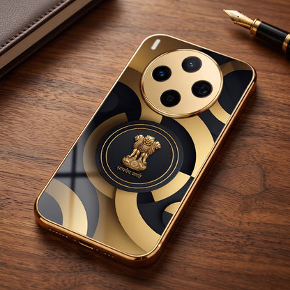 Vivo X300 5G Royal Emblem Gold Electroplated Glass Phone Back Case