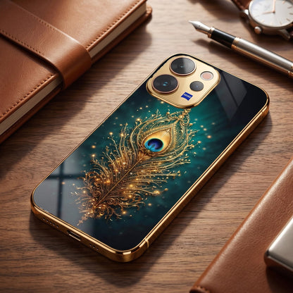 Vivo V70 5G Golden Peacock Feather Gold Electroplated Glass Phone Back Case