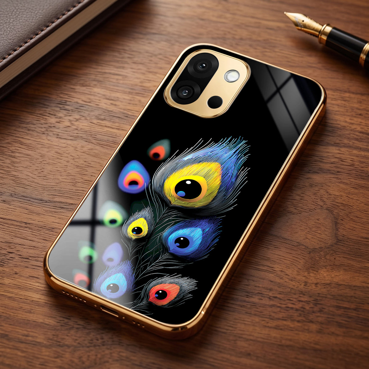 OnePlus 13s 5G Multi-Feather Peacock Gold Electroplated Glass Phone Back Case