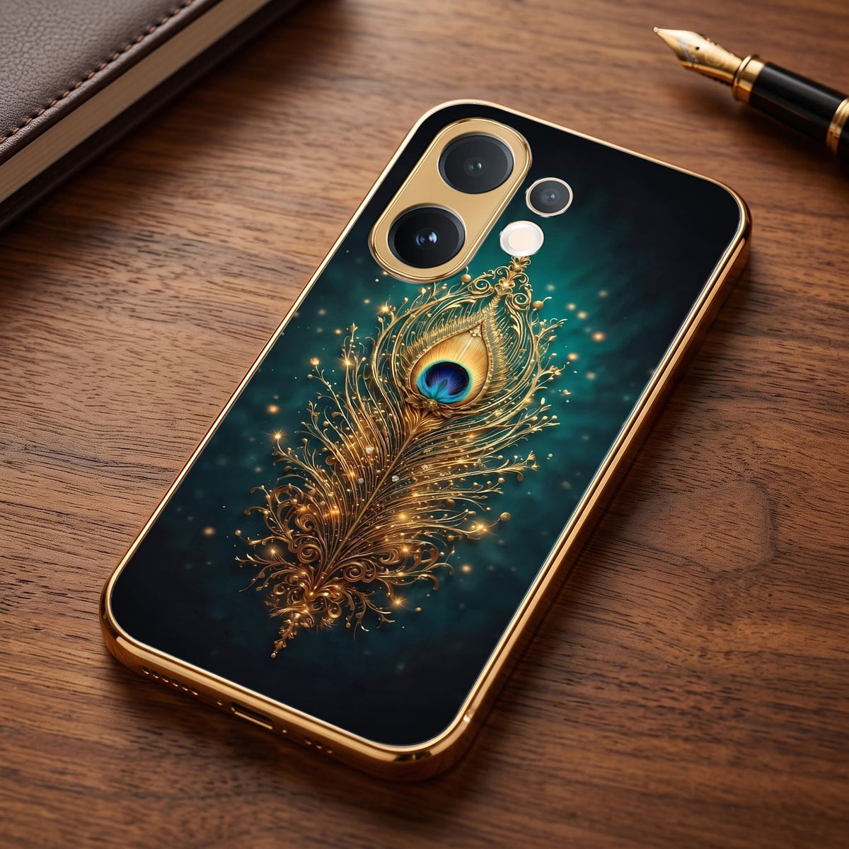Vivo X200 FE 5G Golden Peacock Feather Gold Electroplated Glass Phone Back Case