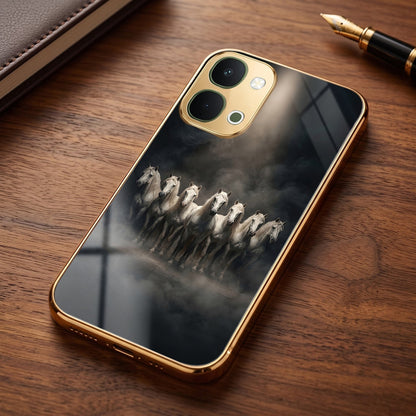 Vivo Y51 Pro 5G Running Horses Gold Electroplated Glass Phone Back Case