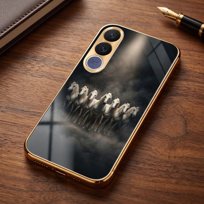 Vivo V70 FE 5G Running Horses Gold Electroplated Glass Phone Back Case