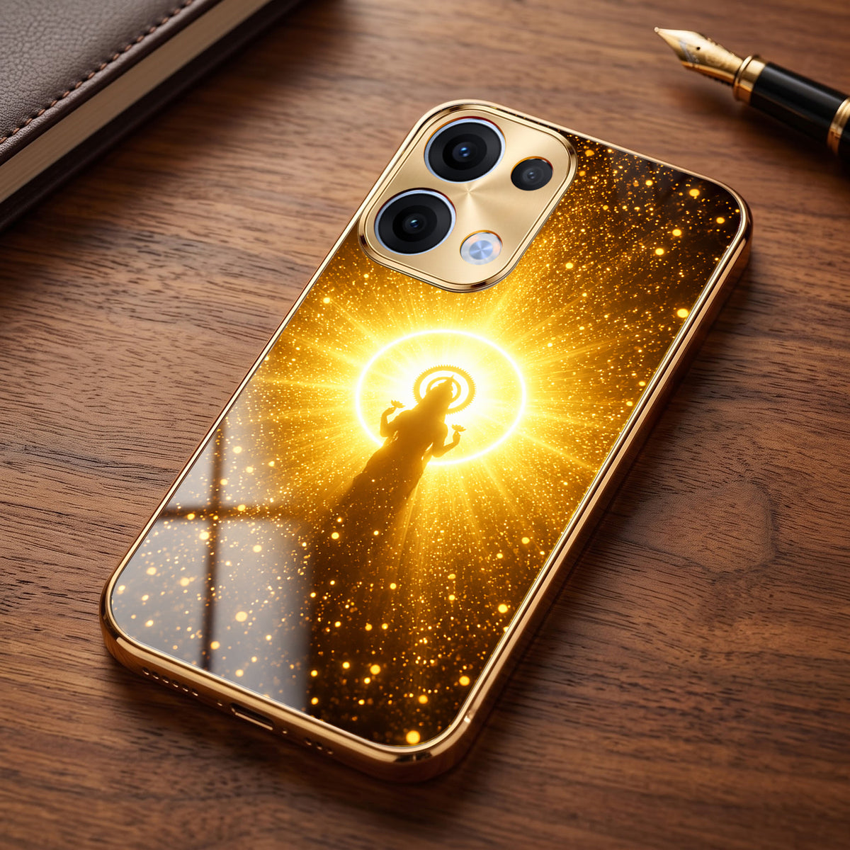 Oppo Reno 13 5G Lakshmi Sacred Gold Electroplated Glass Phone Back Case