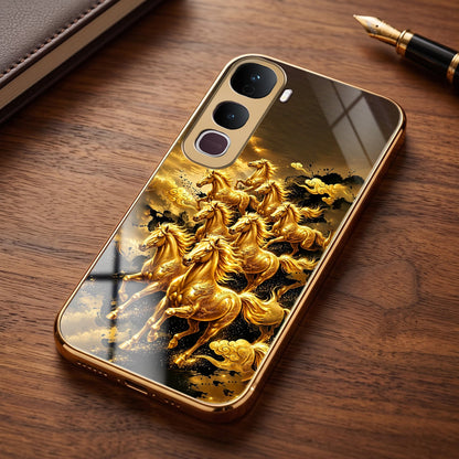 Vivo Y400 Pro 5G Celestial Seven Horses Gold Electroplated Glass Phone Back Case