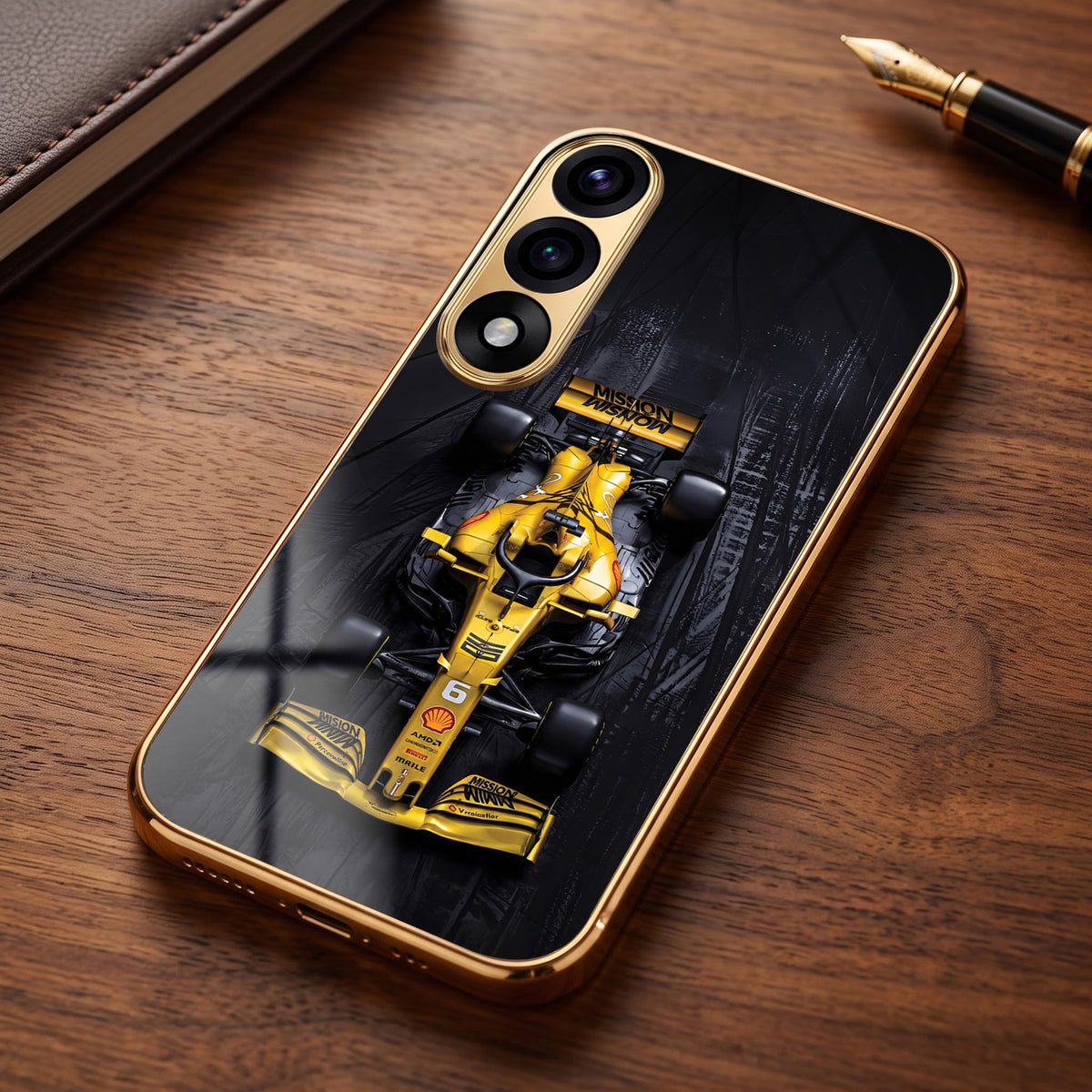 Oneplus Nord 5 5G F1 Racing Car Gold Electroplated Glass Phone Back Case