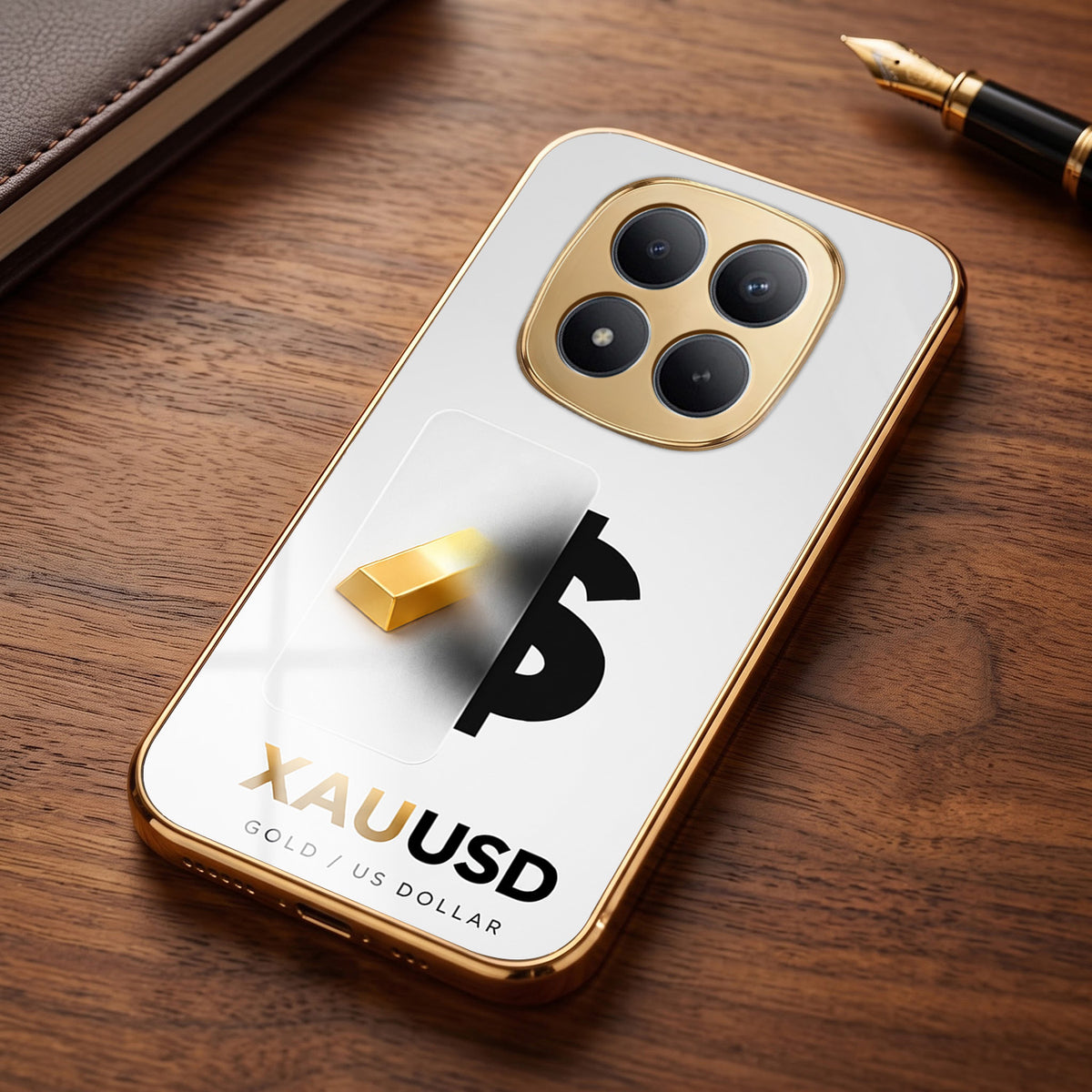Redmi Note 15 Pro Plus 5G Luxury XAU/USD Gold Electroplated Glass Phone Back Case