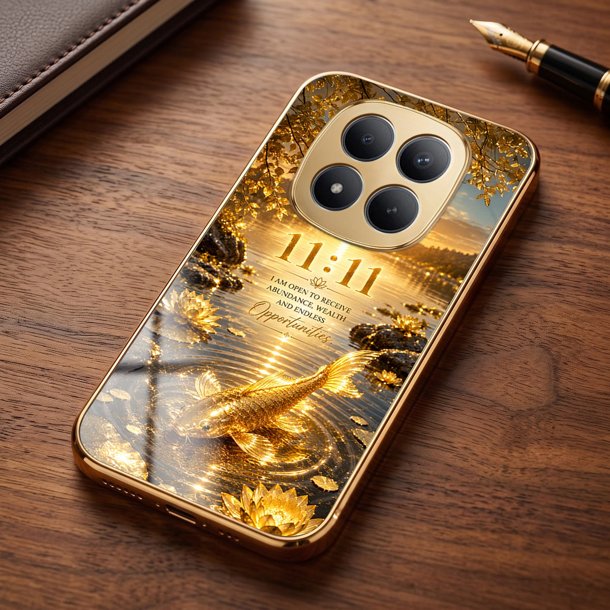 Redmi Note 15 Pro+ 5G 11:11 Manifestation Gold Electroplated Glass Phone Back Case