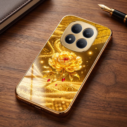 Redmi Note 15 Pro+ 5G Golden Rose Elegance Gold Electroplated Glass Phone Back Case