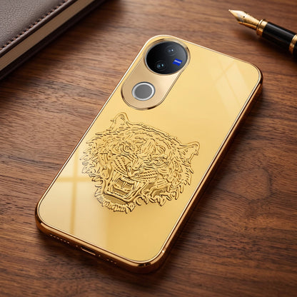 Vivo V50 5G Golden Tiger Face Gold Electroplated Glass Phone Back Case