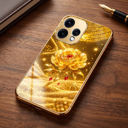 Oppo Reno 15 5G Golden Rose Elegance Gold Electroplated Glass Phone Back Case