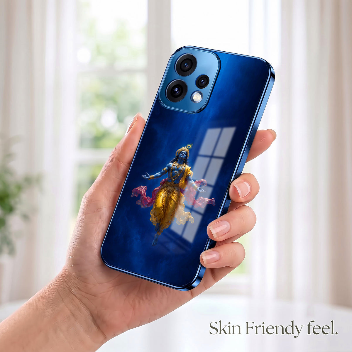 Oppo Reno 15 5G Lord Krishna Blue Electroplated Glass Phone Back Case