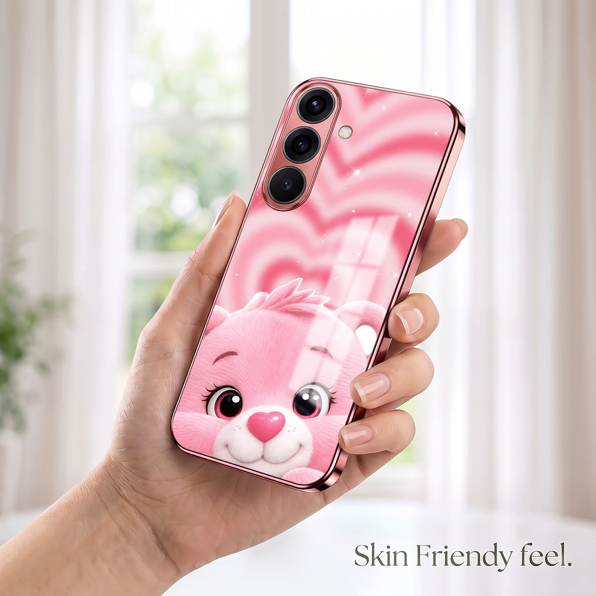 Samsung Galaxy A36 5G Luxury Cute Teddy Pink Electroplated Glass Phone Back Case