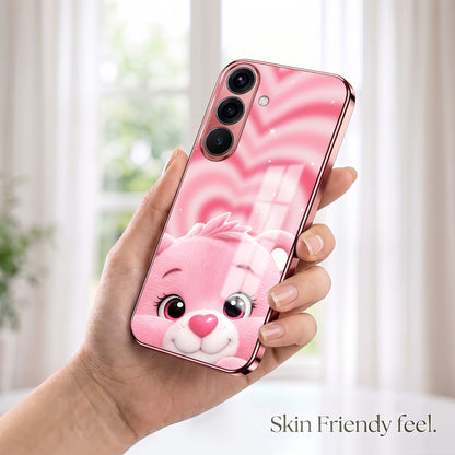 Samsung Galaxy A36 5G Luxury Cute Teddy Pink Electroplated Glass Phone Back Case