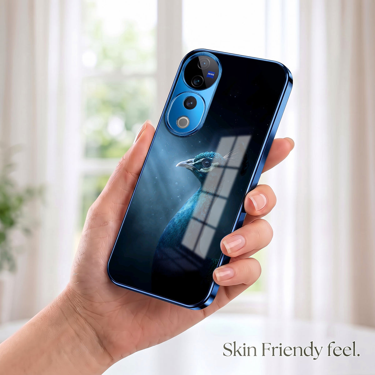 Vivo V40 Pro 5G Royal Peacock Blue Electroplated Glass Phone Back Case