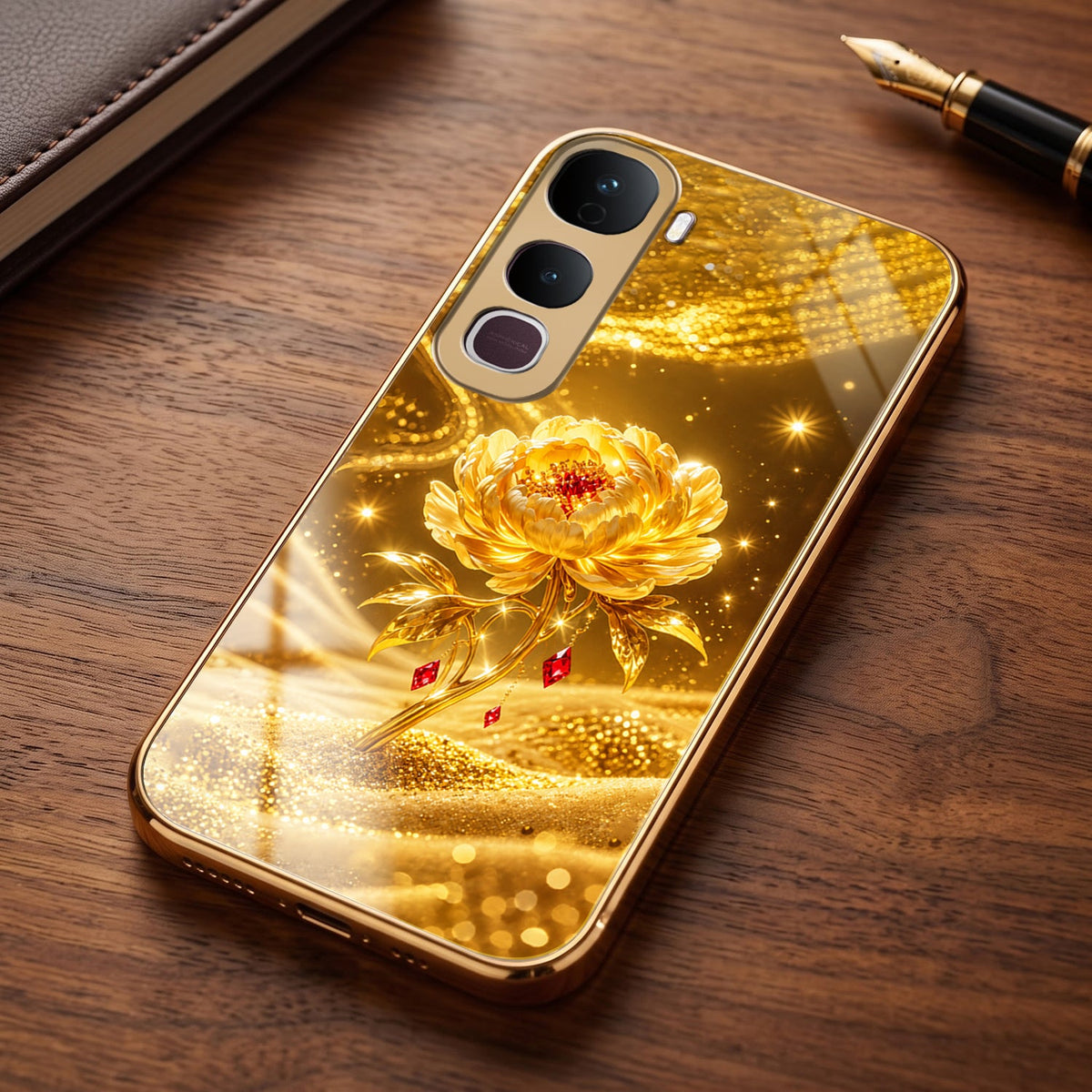 Vivo Y400 Pro 5G Golden Rose Elegance Gold Electroplated Glass Phone Back Case