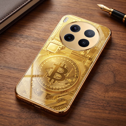 Vivo X300 Pro 5G Bitcoin Gold Electroplated Glass Phone Back Case