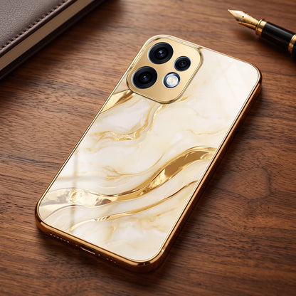 Oppo Reno 16 5G Marvel Texture Gold Electroplated Glass Phone Back Case