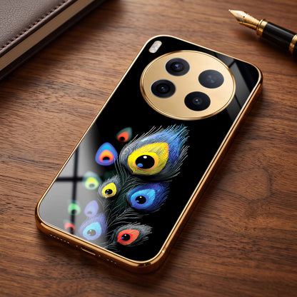 Vivo X300 Pro 5G Multi-Feather Peacock Gold Electroplated Glass Phone Back Case