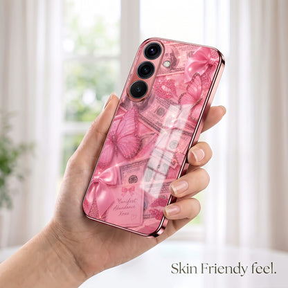 Samsung Galaxy A36 5G Luxury Dollar Butterfly Pink Electroplated Glass Phone Back Case