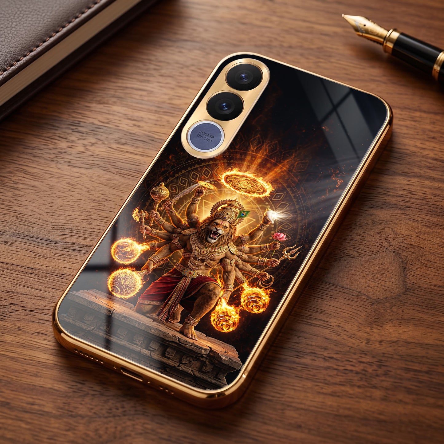 Vivo V70 FE 5G Lord Narasimha Gold Electroplated Glass Phone Back Case