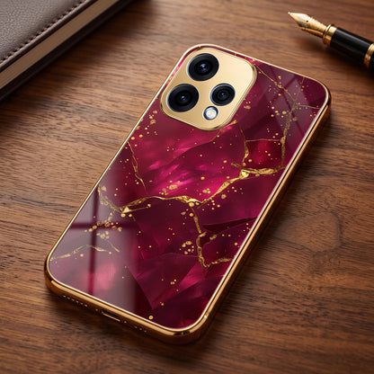 Oppo Reno 15 5G Luxury Crimson Marble Gold Electroplated Glass Phone Back Case