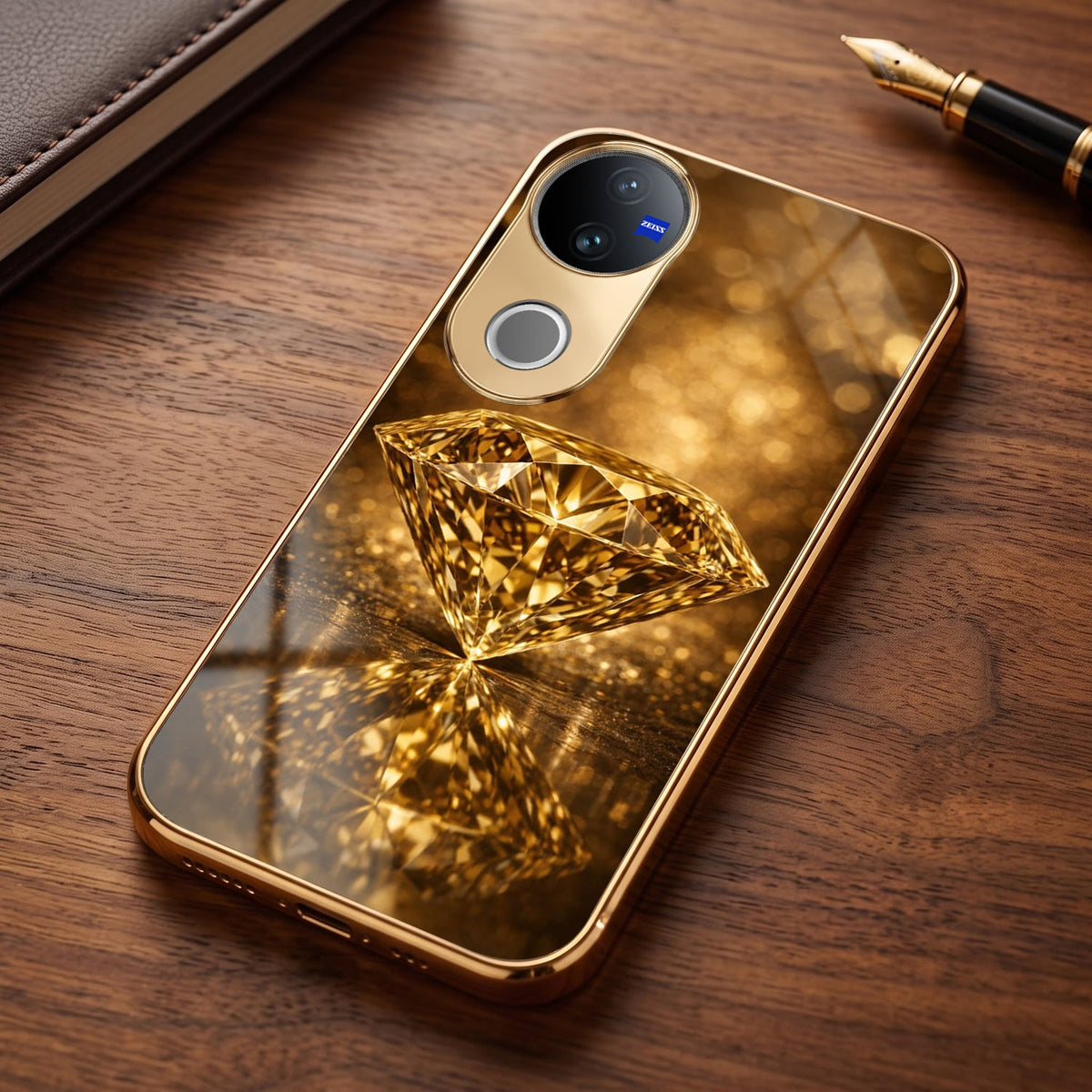 Vivo V50 5G Golden Diamond Gold Electroplated Glass Phone Back Case