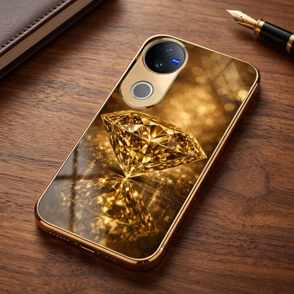 Vivo V50 5G Golden Diamond Gold Electroplated Glass Phone Back Case