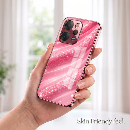 Vivo V70 5G Luxury Glitter Wave Pink Electroplated Glass Phone Back Case