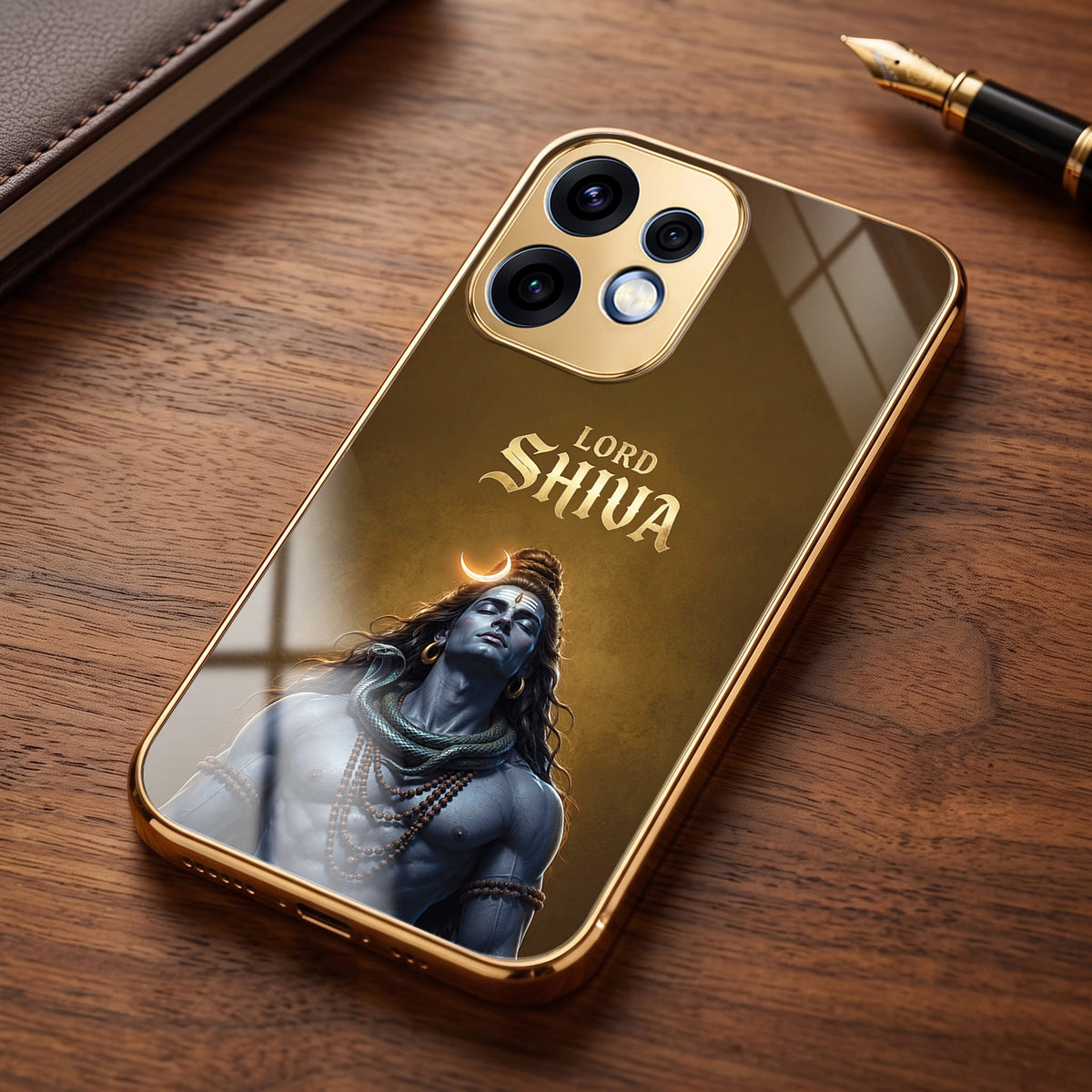 Oppo Reno 16 5G Lord Shiva Gold Electroplated Glass Phone Back Case