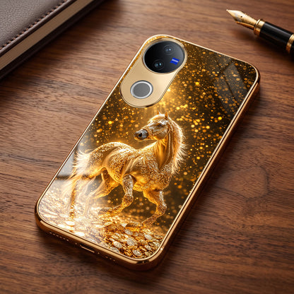 Vivo V50 5G Golden Horse Sparkle Gold Electroplated Glass Phone Back Case