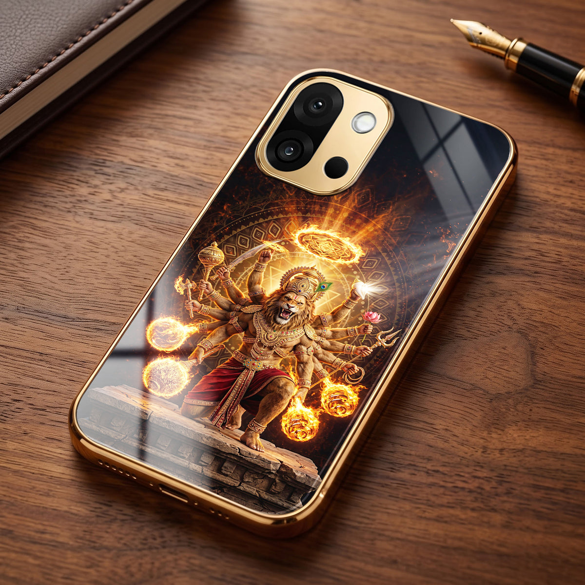 OnePlus 13s 5G Lord Narasimha Gold Electroplated Glass Phone Back Case
